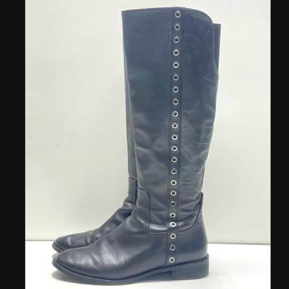 Michael Kors Dora Black Leather Retro Vintage 90s Stud Moto Knee Boots Size 9M - Picture 11 of 11